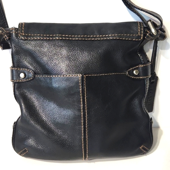 Fossil Vintage Black Pebbled Leather Crossbody Shoulder Bag Purse EUC - Picture 4 of 16